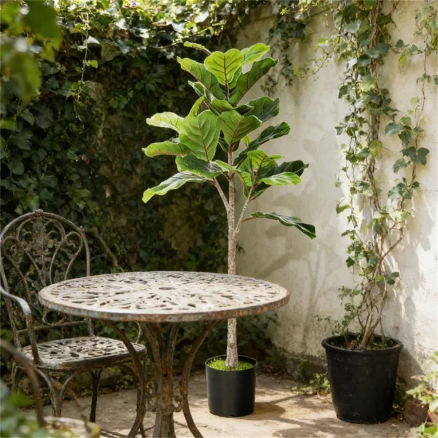 

Artificial fig tree, potted plant for home and office decoration, green plastic leaves, realistic texture and natural look