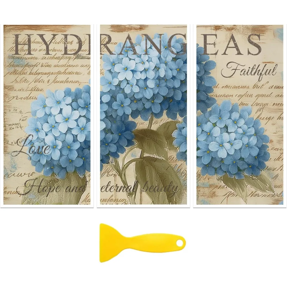 3Pcs PVC Waterproof Decorative Stickers Self Adhesive Decals for Furniture Decoration Hydrangea 300x150mm