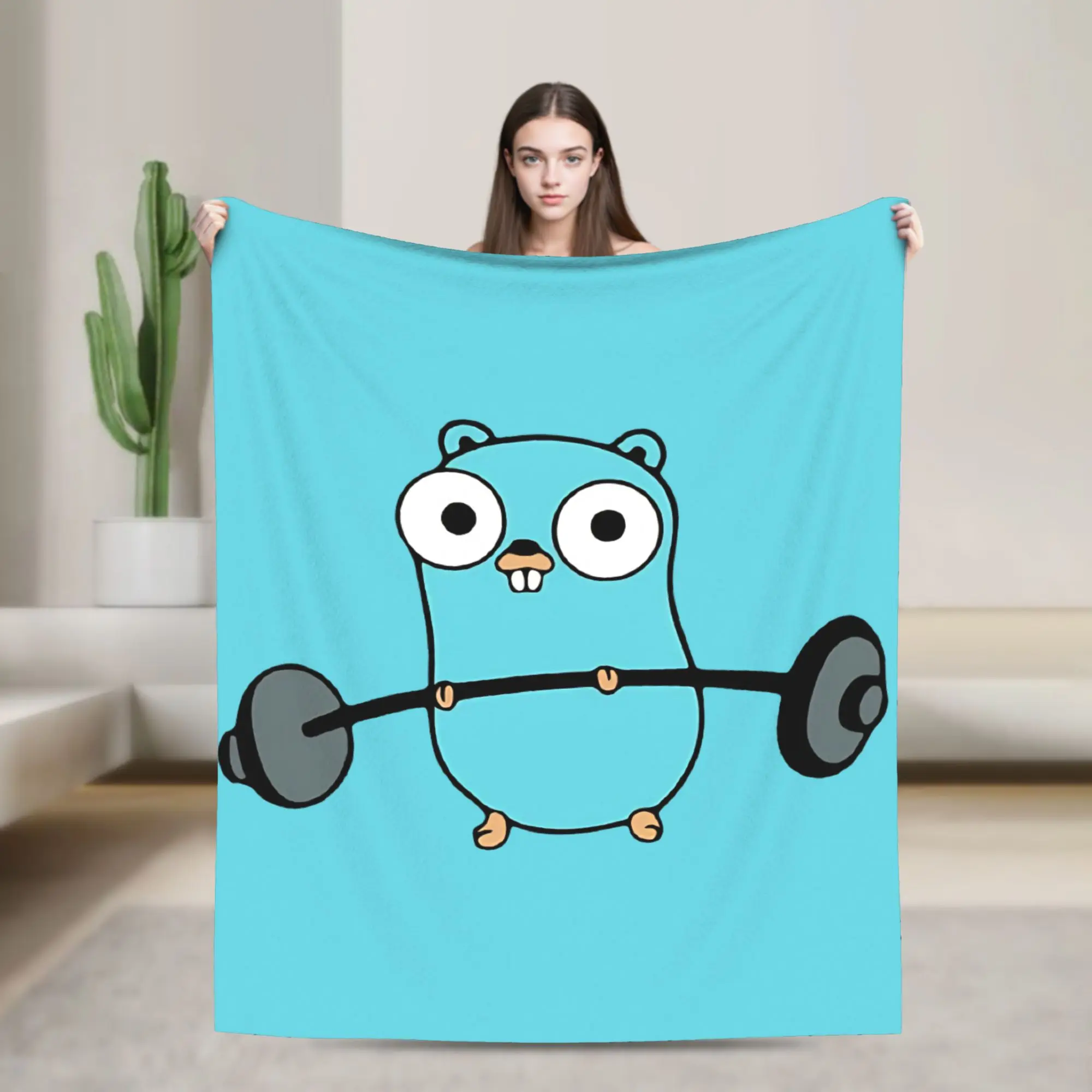 Comfortable Golang Gopher  Go Workout  Blanket Stuff Sofa Decorative  Throw Blanket Lightweight Fleece for Outdoor