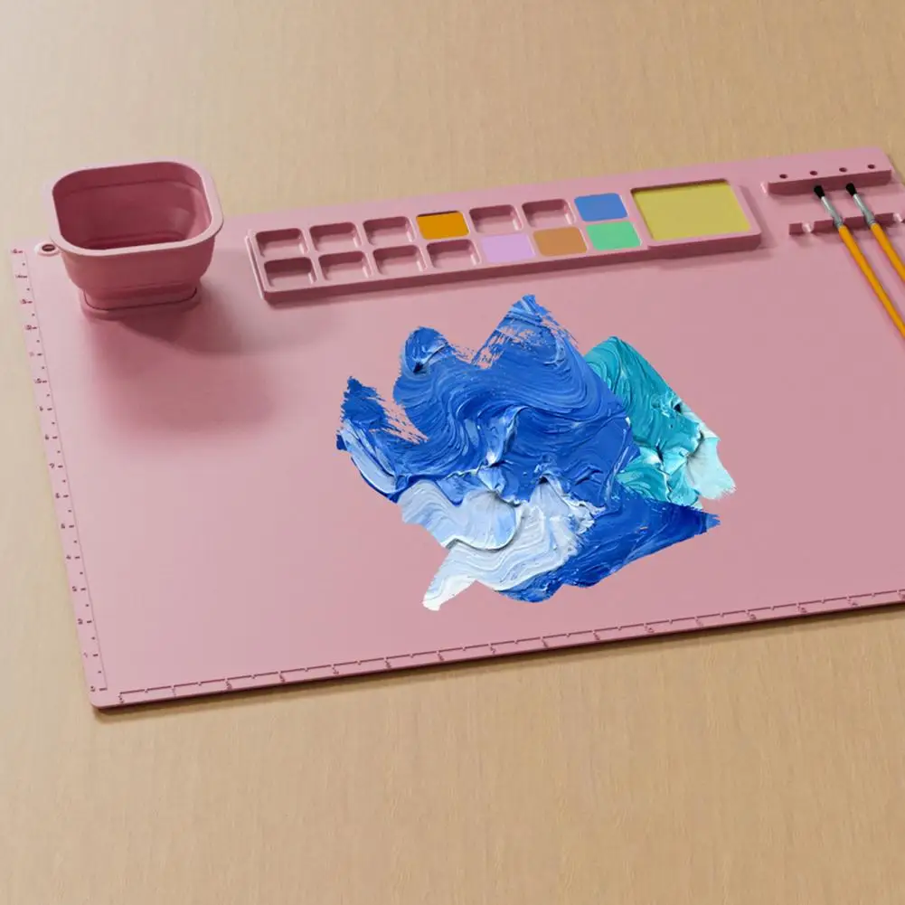 Silicone Painting Mat with Water Cup Brush Holder 14 Wells Washable Artist Kids DIY Painting Art Mat Drawing Supplies Kids Gifts image 5