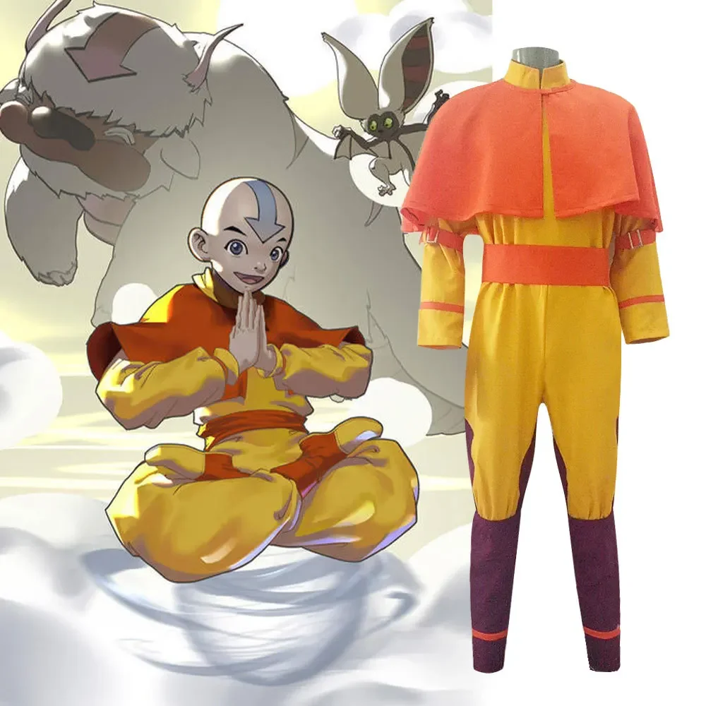 

The Last Airbender Avatar Aang CosplayCostume For Adult Halloween Fancy Suit Hanfu Carnival Wear Orange Top Pants