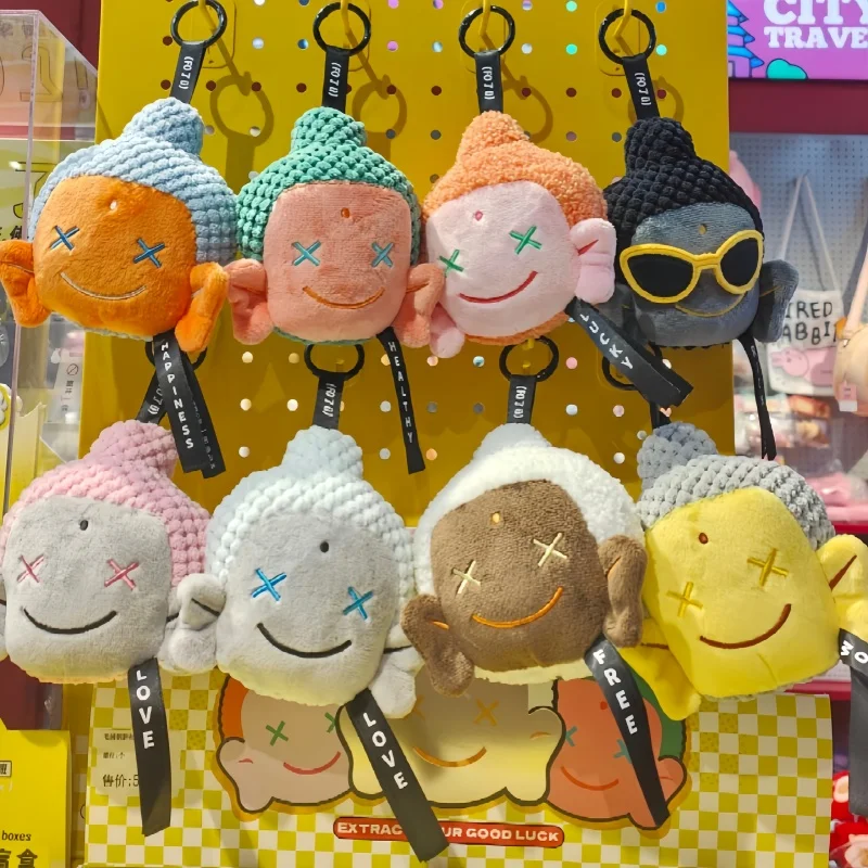 Op voorraad Fo U pluche Boeddha hoofd serie wensen je geluk pluche trendy speelgoed beeldjes decoratieve rugzakken charme sleutelhanger cadeau