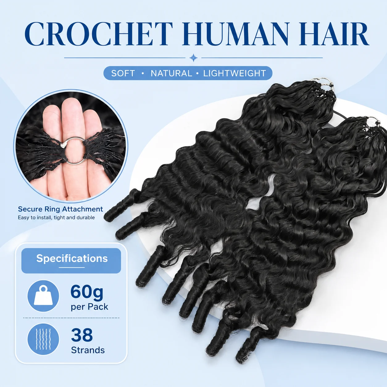 Tangle-Free Pre-Separated Curly Crochet Braids 100% Burmese Raw Human Hair Extensions Reusable 18-24 Inch Natural Black For Women