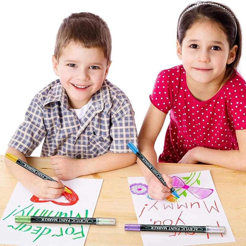 قلم تحديد طلاء أكريليك 36 لونًا، قلم ألوان كلاسيكية معدنية، قلم صانع ذو طرف مزدوج للبالغين والأطفال
