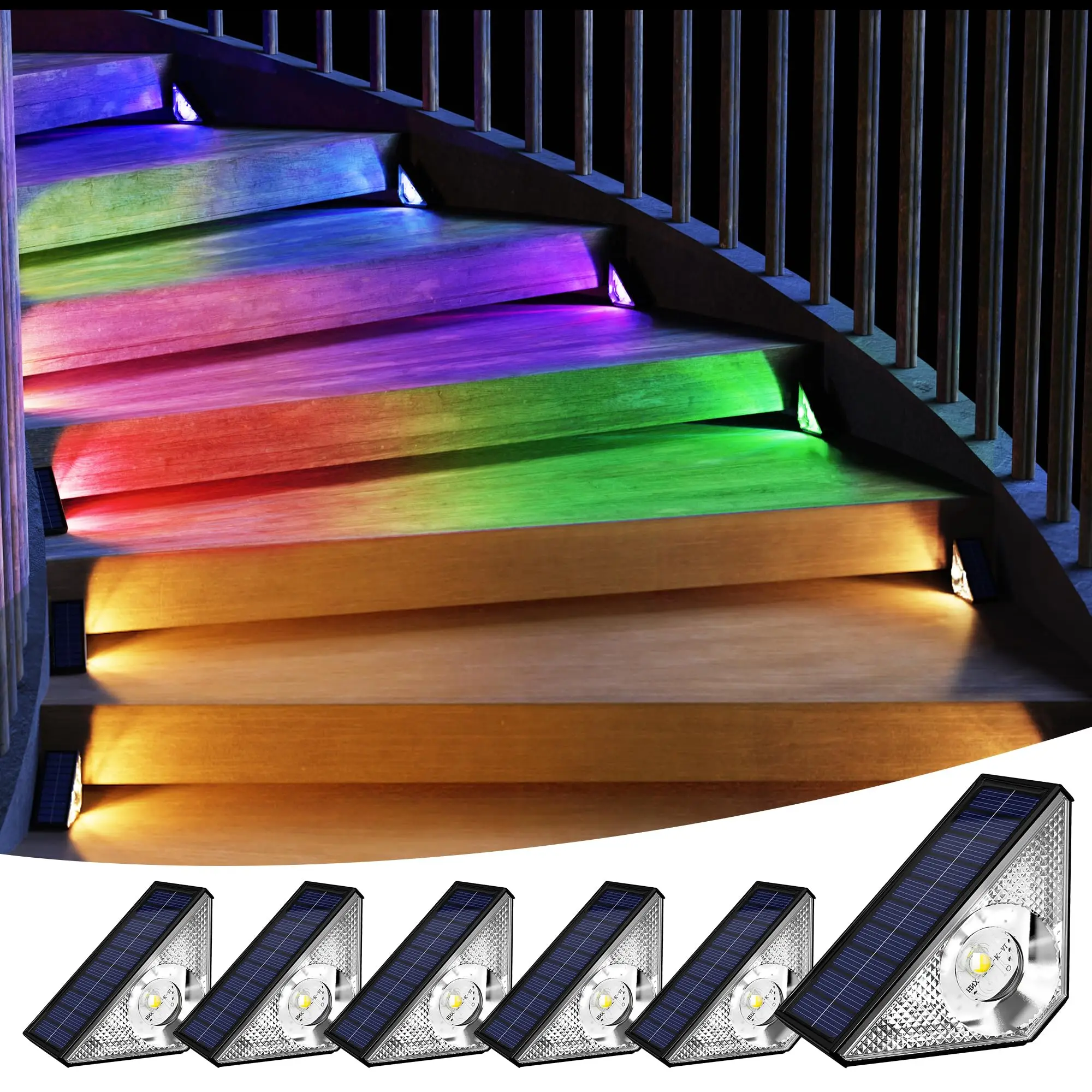 Solar Step Lights Outdoor Waterproof Warm White & 7 RGB Colors LED Decorative Lights for Garden Backyard Stairs Deck Porch Patio