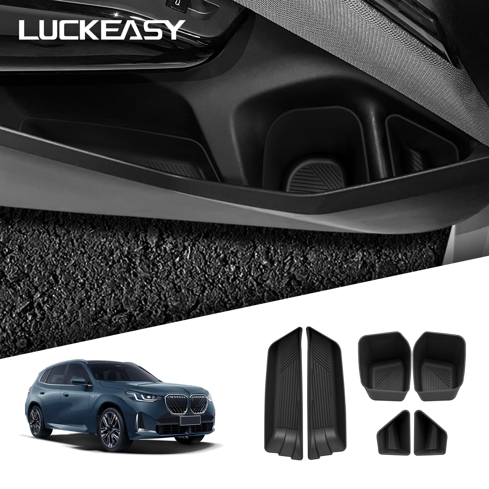 Für BMW X3 2025 Auto Vordertürgriff Aufbewahrungsbox Rillenfach Organizer TPE Auto-Innenausstattung 6 Stück Schwarz