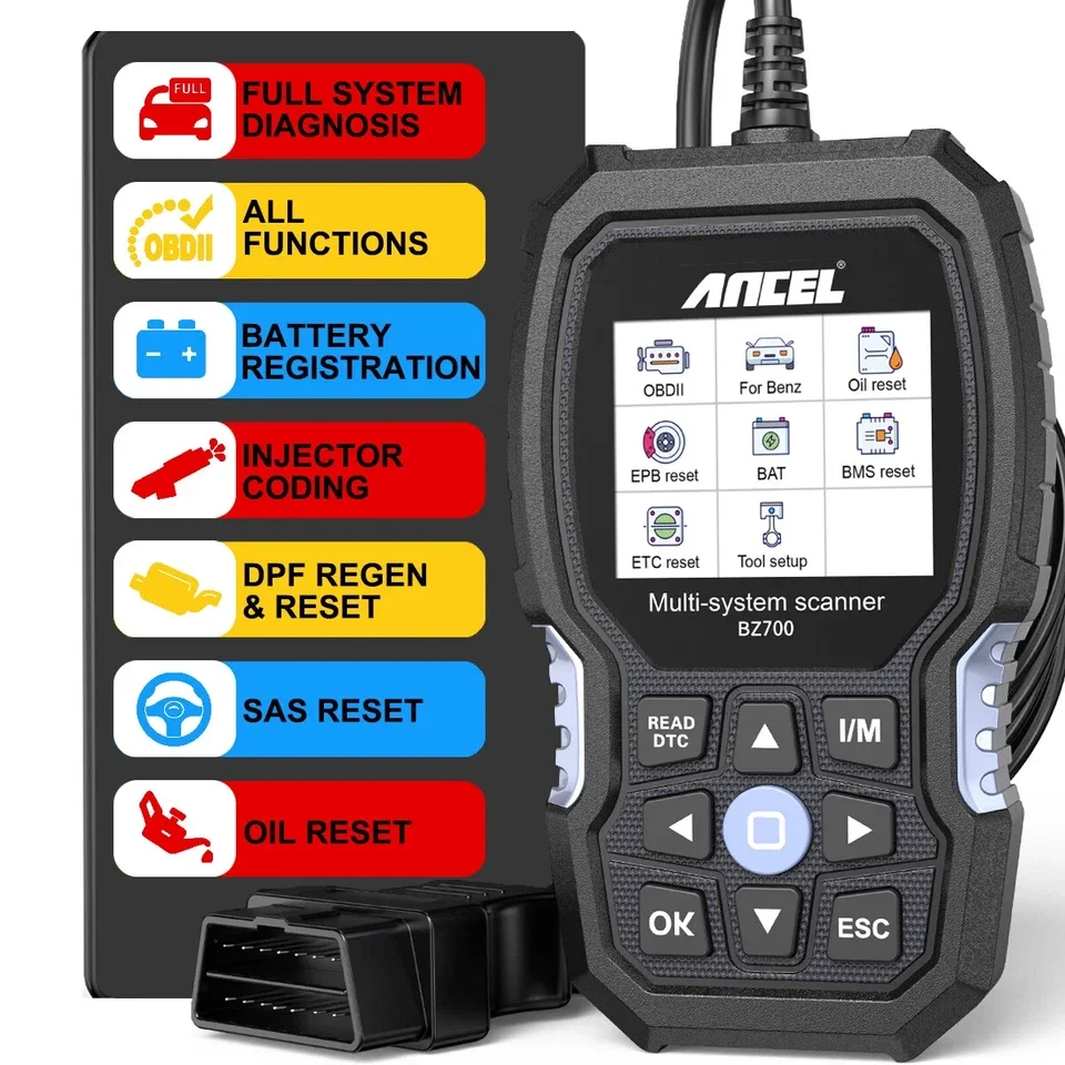 ANCEL BZ700 per Mercedes Benz Scanner OBD2, Lettore Codici Sistema Completo, Spurgo ABS, DPF, EPB, OIL, 9+ Funzioni di Reset, Scanner Automobilistico OBD2