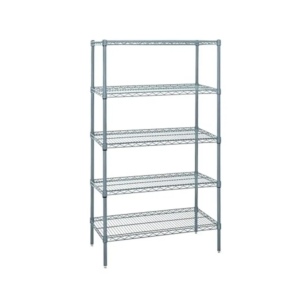 Wire Shelving Storage Unit 5 Shelf Kit Gray Epoxy Heavy Duty Adjustable NSF Certified Office Garage Kitchen Laundry Room