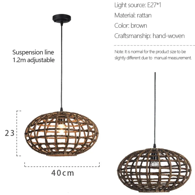 SANDYHA Rattan Pendant Lights Bedroom Decoration Chandelier Living Room Kitchen Dining Table Lighting Spherical Hollow Design