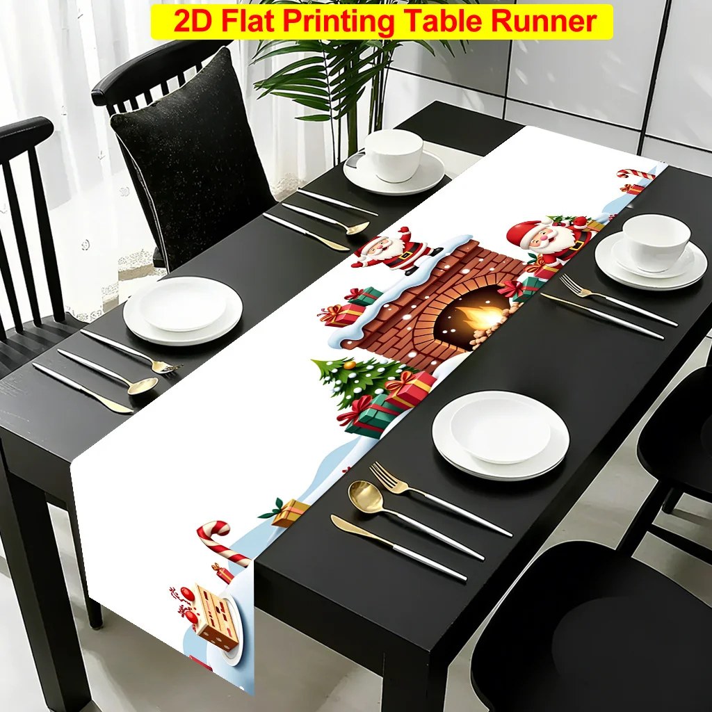 2D‑Printed Santa Fireplace Gift Table Runner, Decor for Dining Table, Coffee‑Table, Gatherings, Indoor‑Outdoor Parties