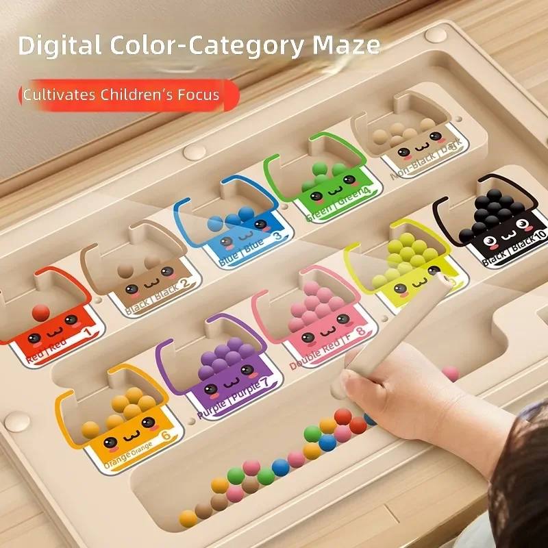 Magnetic Maze Pen Educational Toy for Children 3 to 6 Years Old Color Classification Bead Walking Game Mathematical Logic
