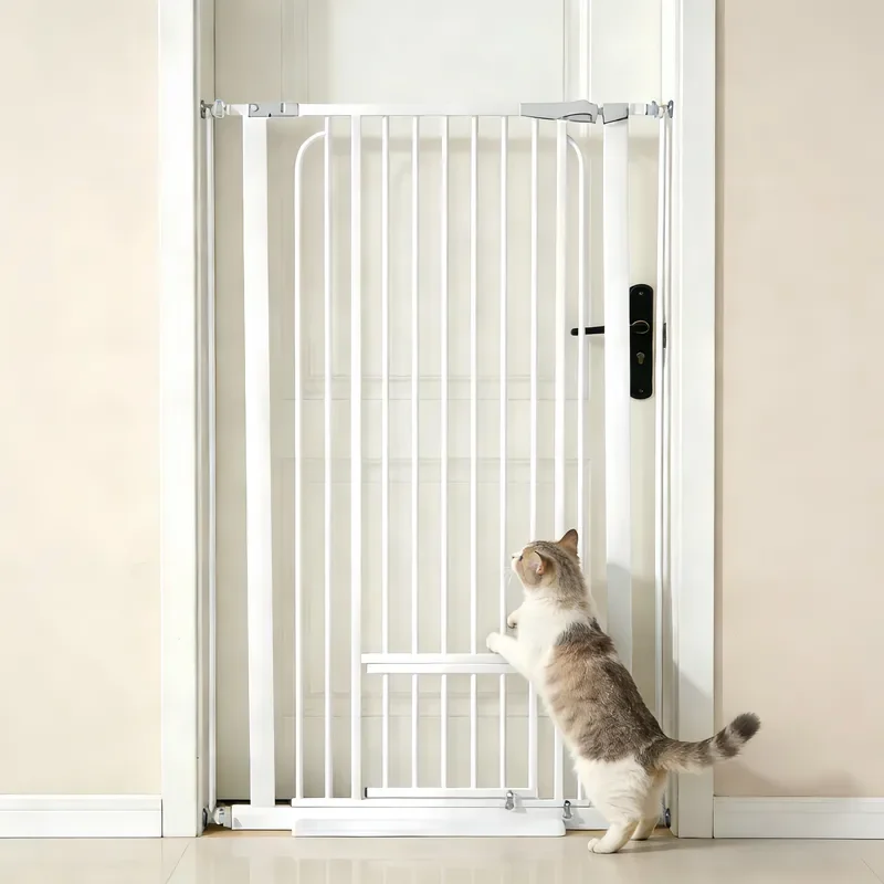 extra-tall-no-drill-iron-auto-close-pet-safety-gate-with-small-cat-door-pressure-mounted-for-stairs-doorways