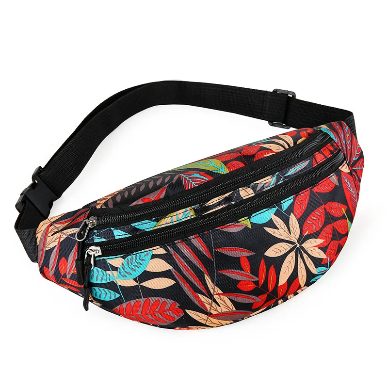 Bolso de cintura de doble capa de nailon para mujer, bolso de cintura con estampado informal, bolso de un solo hombro para teléfono, nuevo estilo de verano