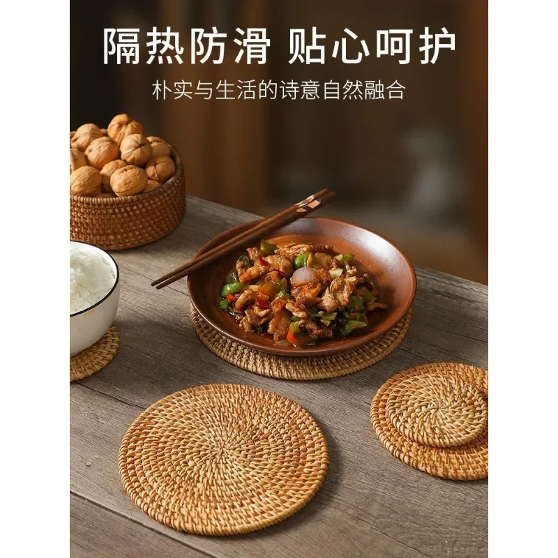 

Placemat Pad Coasters Kitchen Table Mats rattan coaster Bowl Mats Padding Mat Insulation Pad Round Placemats Hand-made