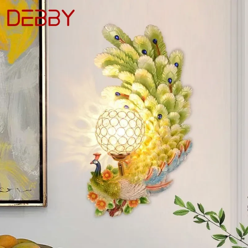 DEBBY Contemporary Peacock Wall Lamp Creative Living Room Bedroom Study Villa Hotel Children's Room Aisle LED Decoration Light