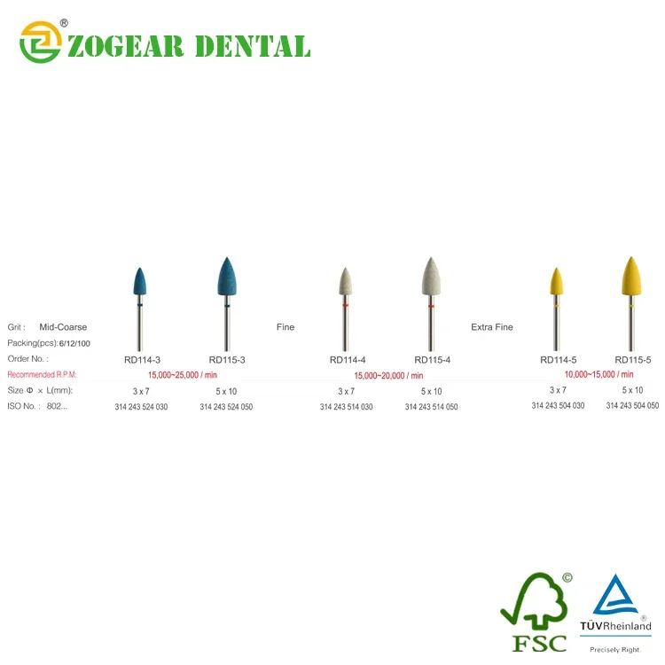 RD114-3 ZOGEAR dentals clinics rubber diamond polishers