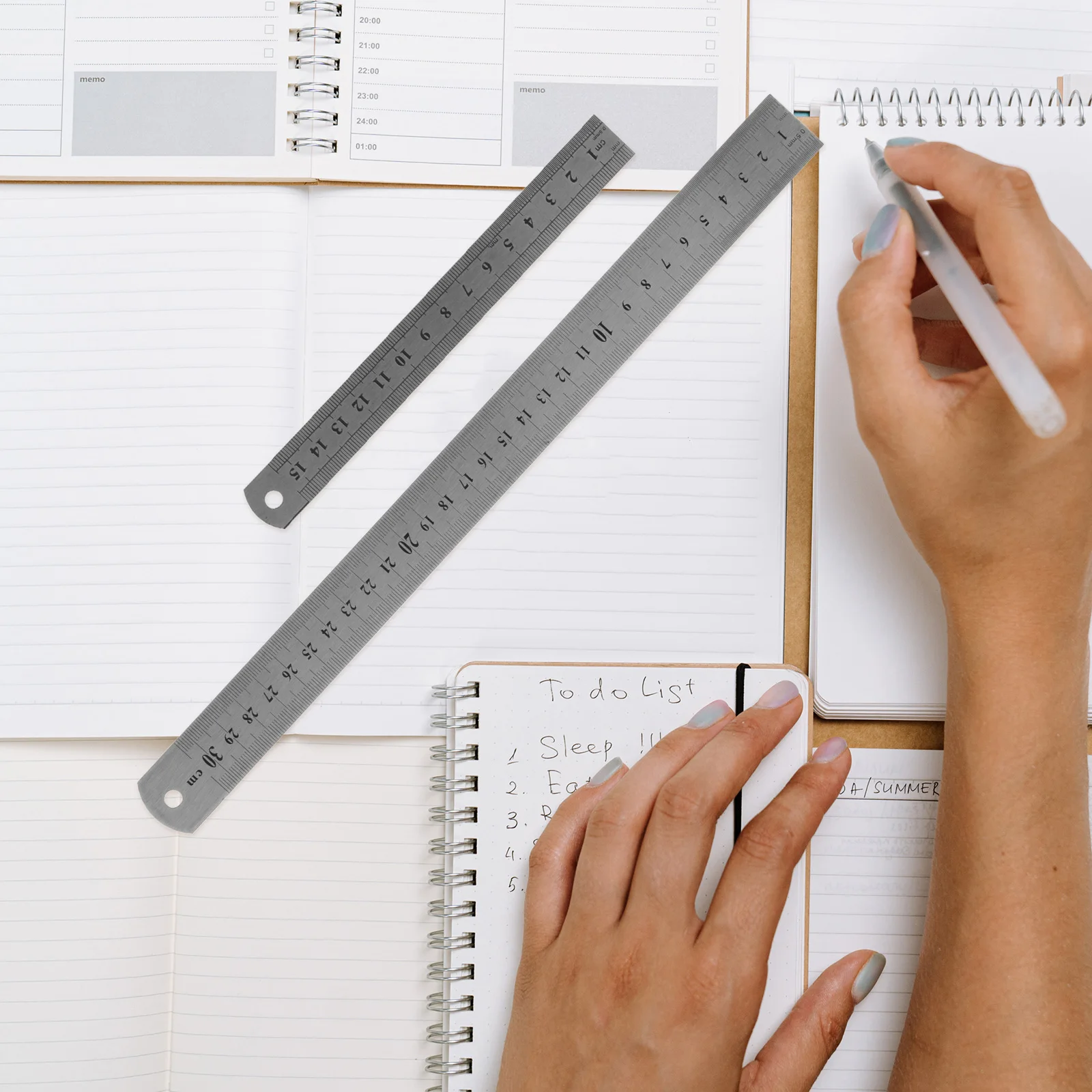 2pcs Metal Ruler Double-Sided Scale Steel Straight Edge For Architecture Engineering Drawing Measuring Tool Office Supply