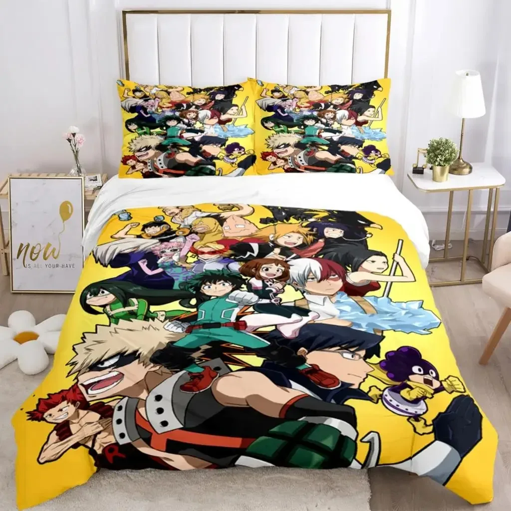 Mode My Hero 3D Anime cetak tiga bagian Set tempat tidur mode anak laki-laki atau dewasa untuk tempat tidur sarung bantal Set tempat tidur hadiah