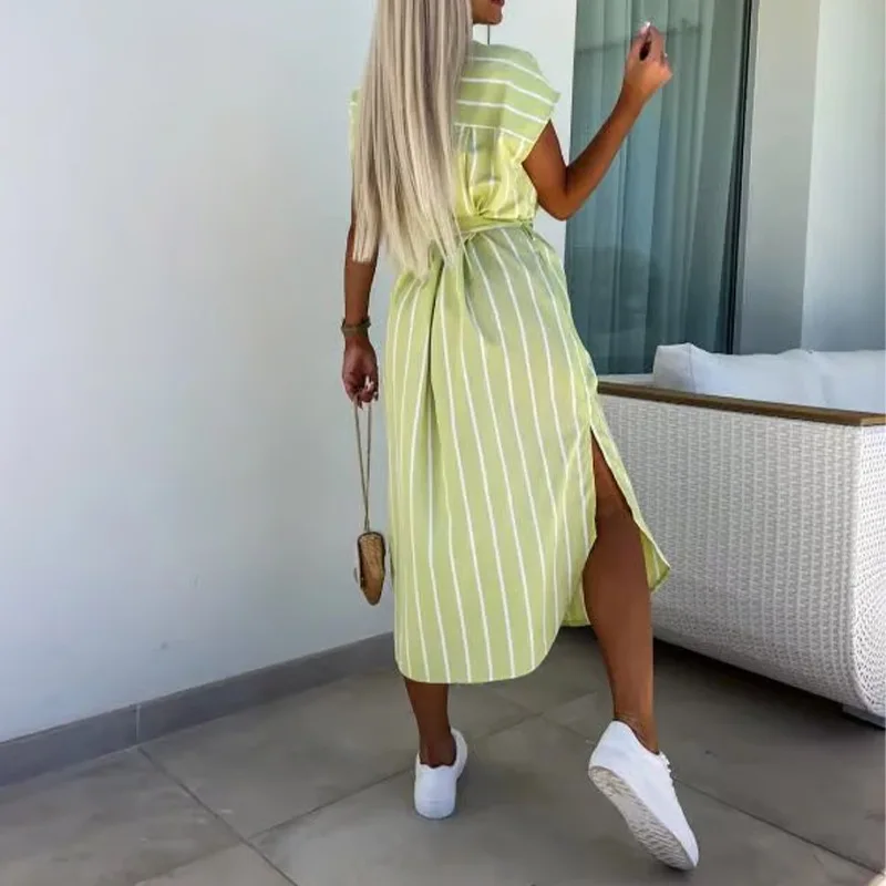 Ele stampato sciolto Midi Dr colletto da donna ort Sve gonna a trapezio a vita alta Faionable Summer Dr