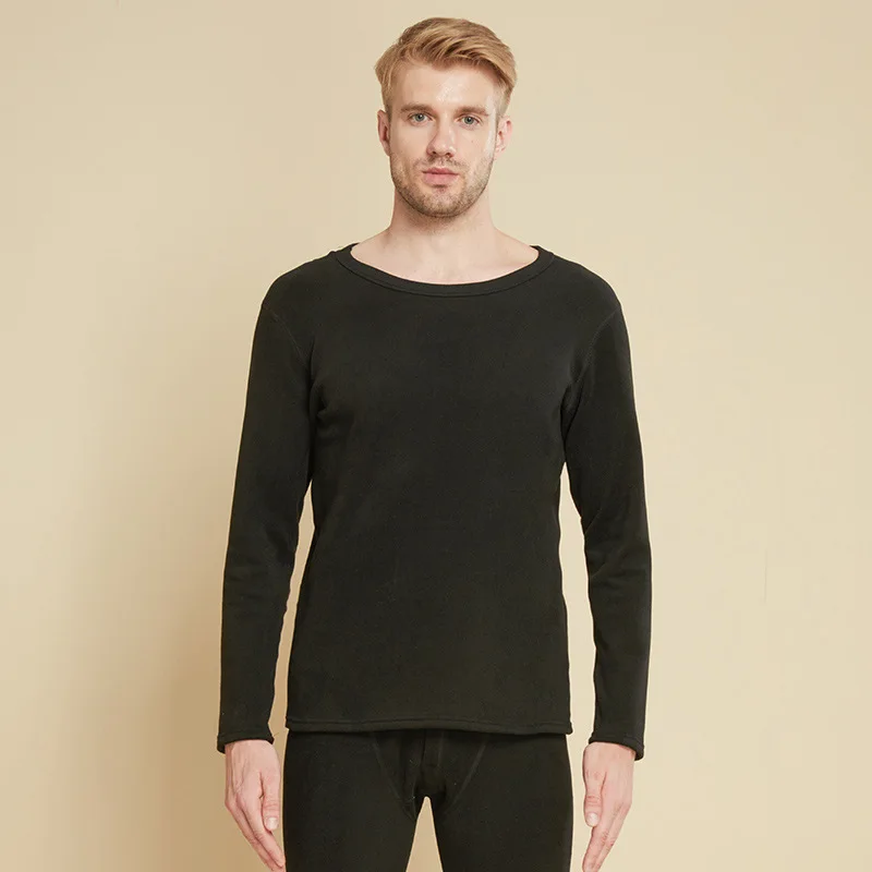 Men's Winter Set Half-high Collar First Layer 2 Pieces Tops + Pants Fleece Warm Elastic Thermal Thick Underwear Set