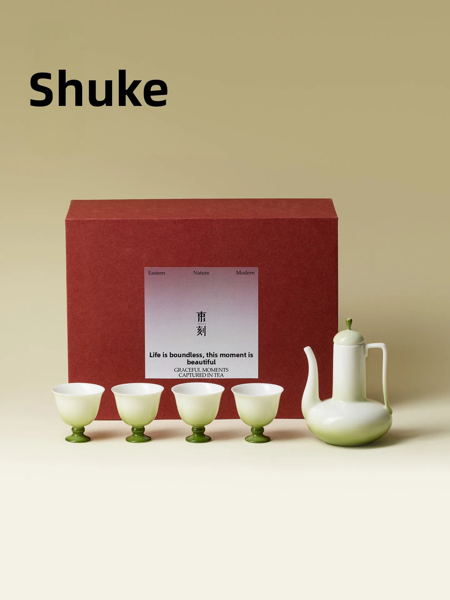 Juego de Tazas de Alta Gama en Verde Degradado con Una Tetera y Cuatro Tazas, Utensilios para Beber Alcohol, Caja de Regalo para Amigos y Personas Mayores