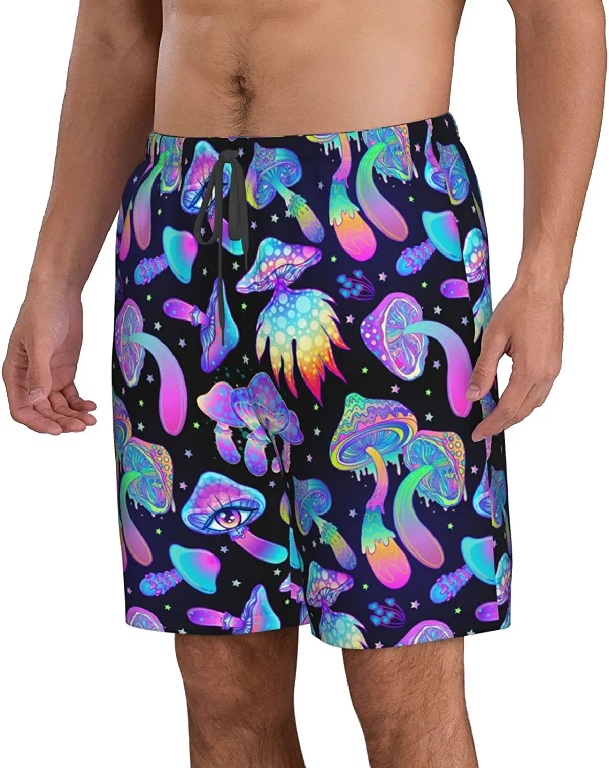 Magic Mushroom Mens Swim Trunks Quick Dry Board Shorts with Mesh Lining Funny Swimwear Bathing Suits with Pockets