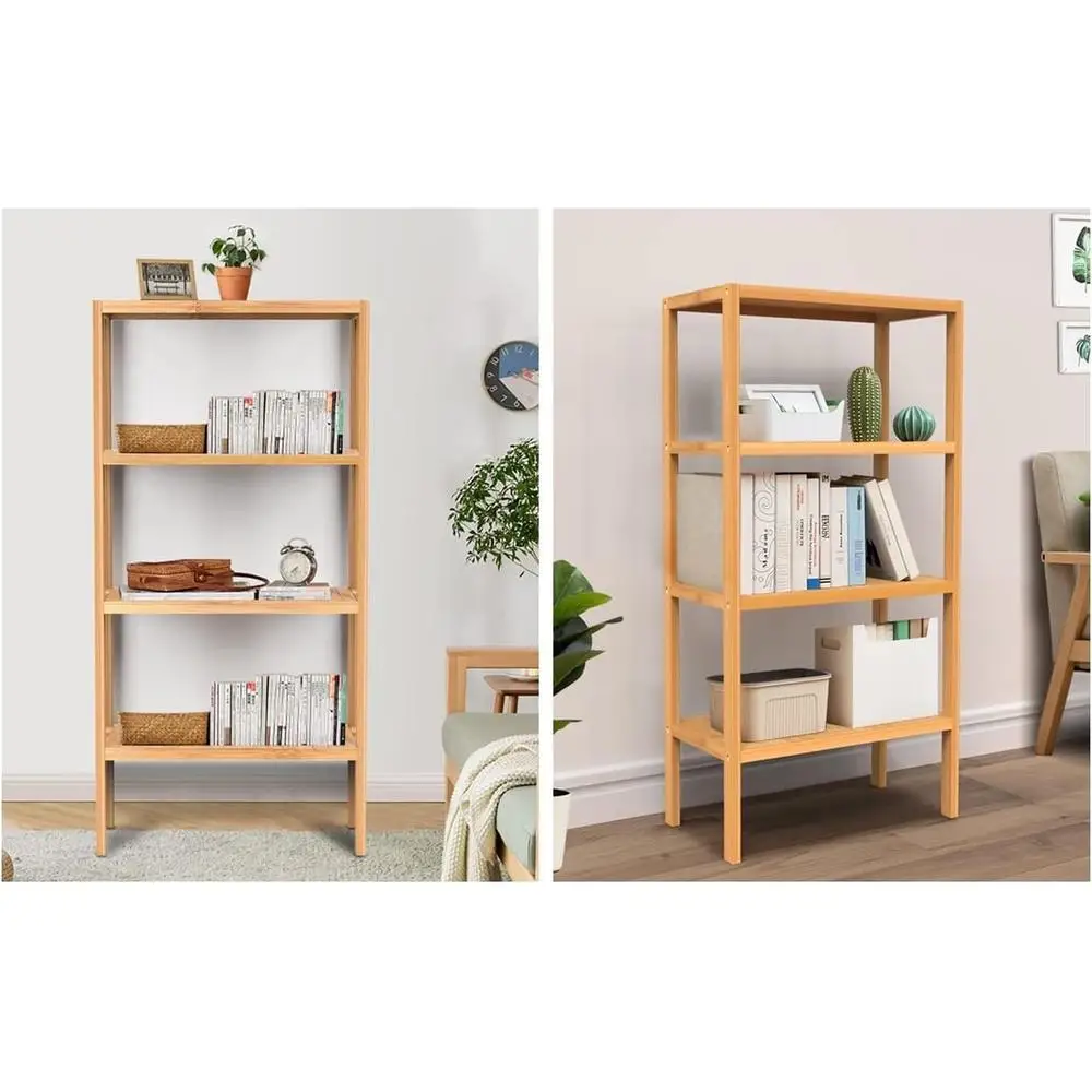 4 Tier Bamboo Storage Shelf Freestanding Bookcase Bathroom Kitchen Organizer Sturdy Moisture Resistant Space Saving Rack