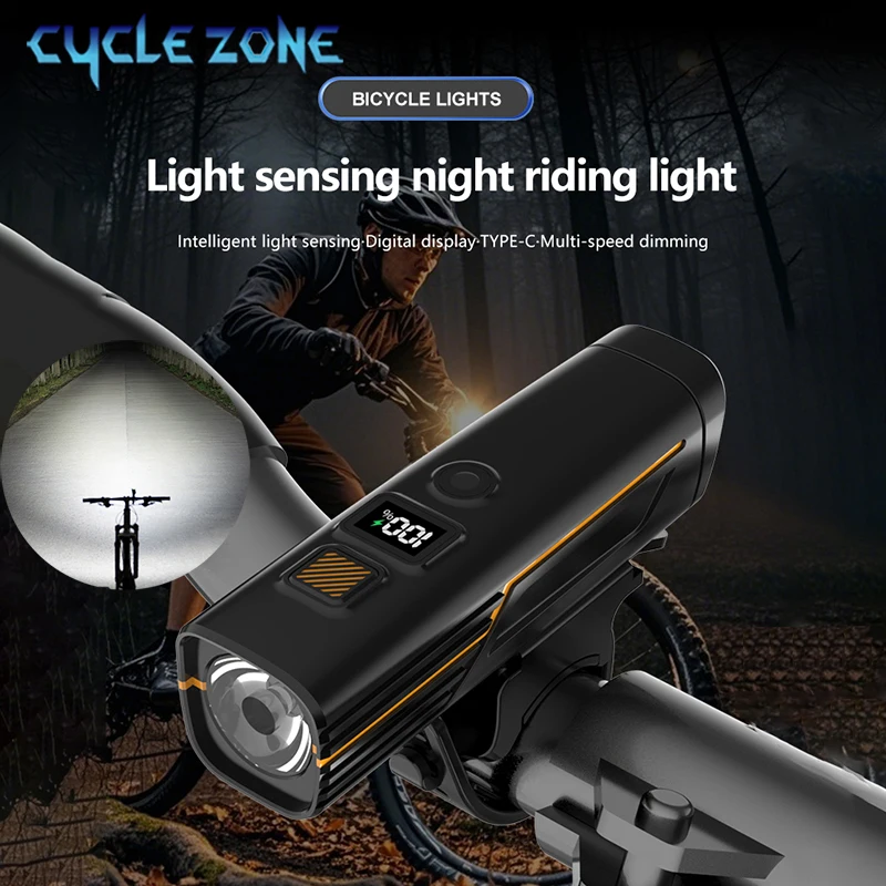

Intelligent Light Sensing Bicycle Front Light Type-C Rechargeable MTB Bike Handlebar Headlight Flashlight Cycling Accessories