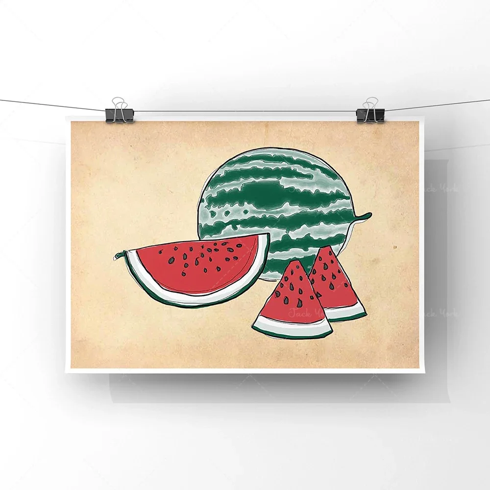 Fruit and Vegetable Printing | Retro Style Wall Art Print | Fruit and Vegetable Illustration Frameless Poster | Kitchen Art Wall