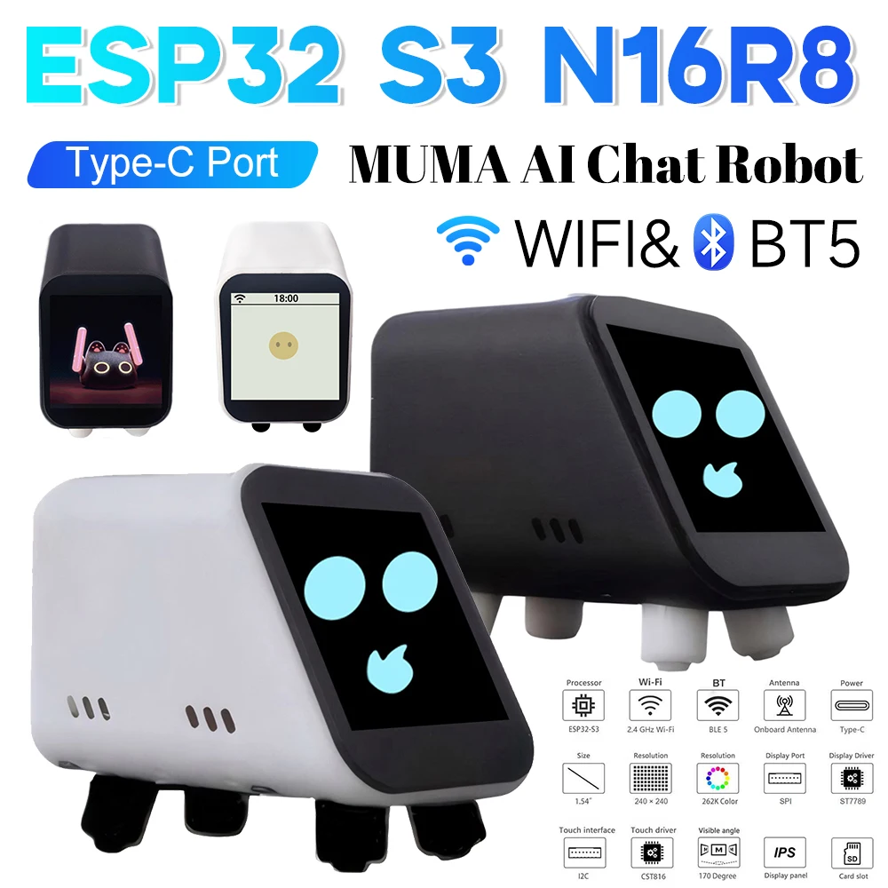 

ESP32 S3 MUMA AI Chat Robot with 1.54in Screen N16R8 Development Board Robot LCD Display Xiao Zhi AI Chatbot for Home Office Use