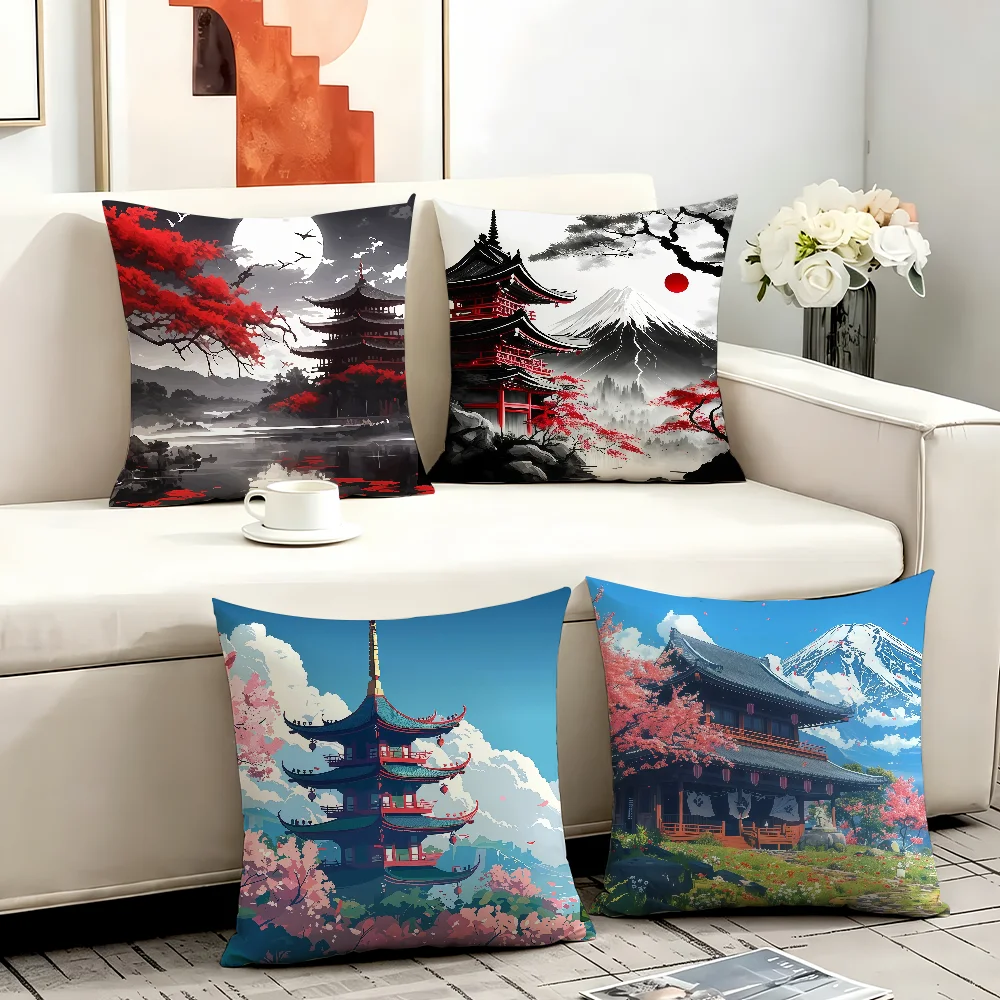 Japanese Building landscape cushion cover Anti-dustmite Sofa Cushion Decorative Office Cover Lounge Area Indoor & Outdoor Use