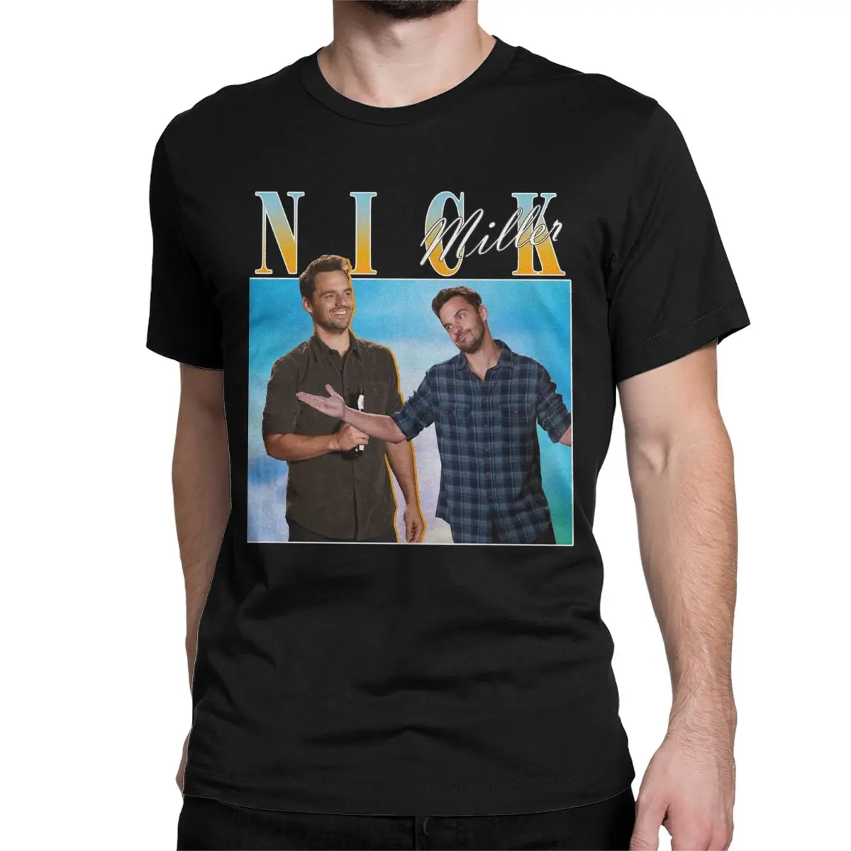 Men's Nick Miller Homage Photo Collage T Shirt Pure Cotton Clothes Vintage Short Sleeve O Neck Tees Classic T-Shirts