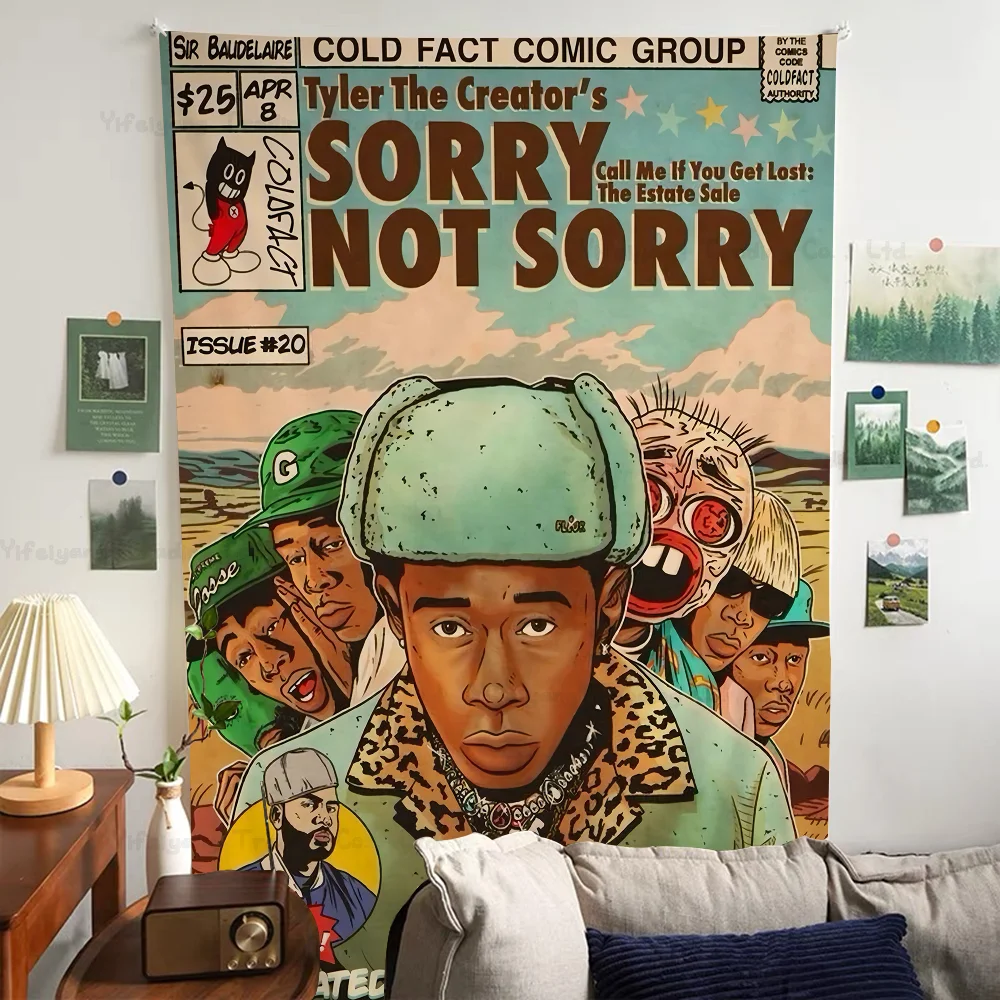 مغني الراب تايلر الخالق الرسم البياني نسيج الفن الخيال العلمي غرفة ديكور المنزل رخيصة الهبي الجدار الشنق