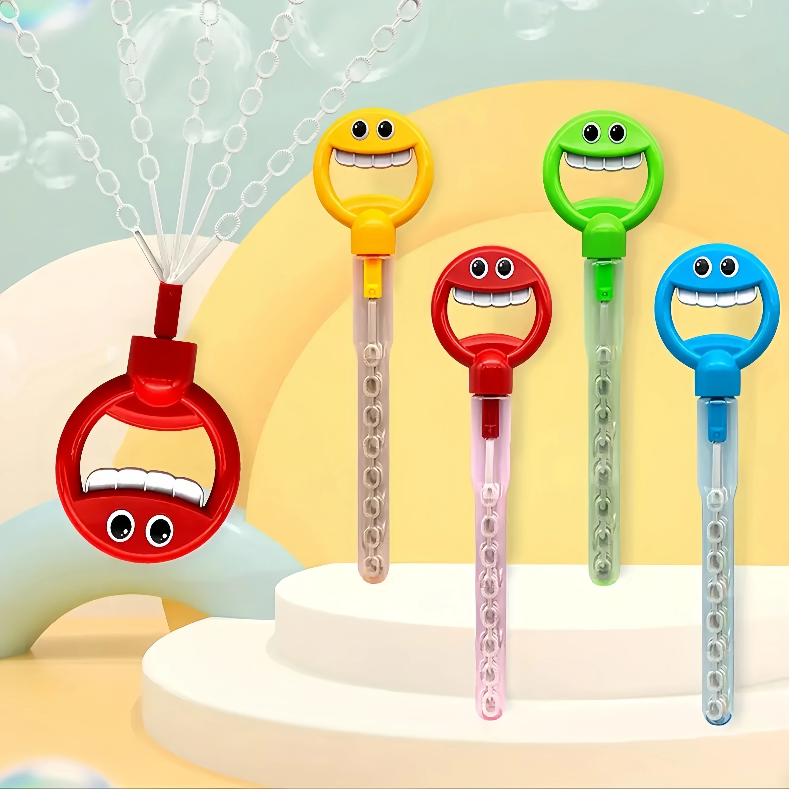 عصا فقاعات الوجه المبتسمة ذات 36 فتحة - ماكينة فقاعات ذات 5 مخالب، خارجية/داخلية، تصميم مثير للاهتمام، هيكل متين