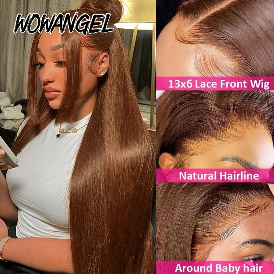 34 Zoll gerade schokoladenbraune Echthaarperücken 13x6 HD Full Lace Frontal Perücke 250% vorgezupfte hautähnliche HD-Spitzenperücke für Frauen – Detail 3