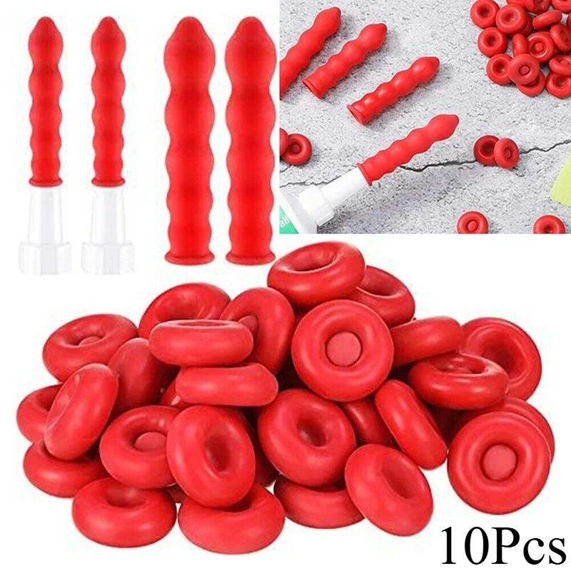 10Pcs Red Cap Open Caulking Tube Caps - Durable Plastic Sealant Caps For Adhesives, Sealants, Caulking Guns & Tape Dispensers -