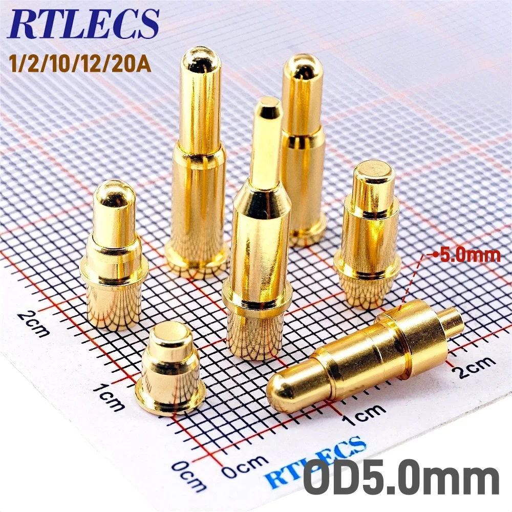 Pogo Pin Connectors High Current 1A 2A 5A 20A Outer Diameter 5.0mm Spring Loaded Pogopin Gold Plated 3u