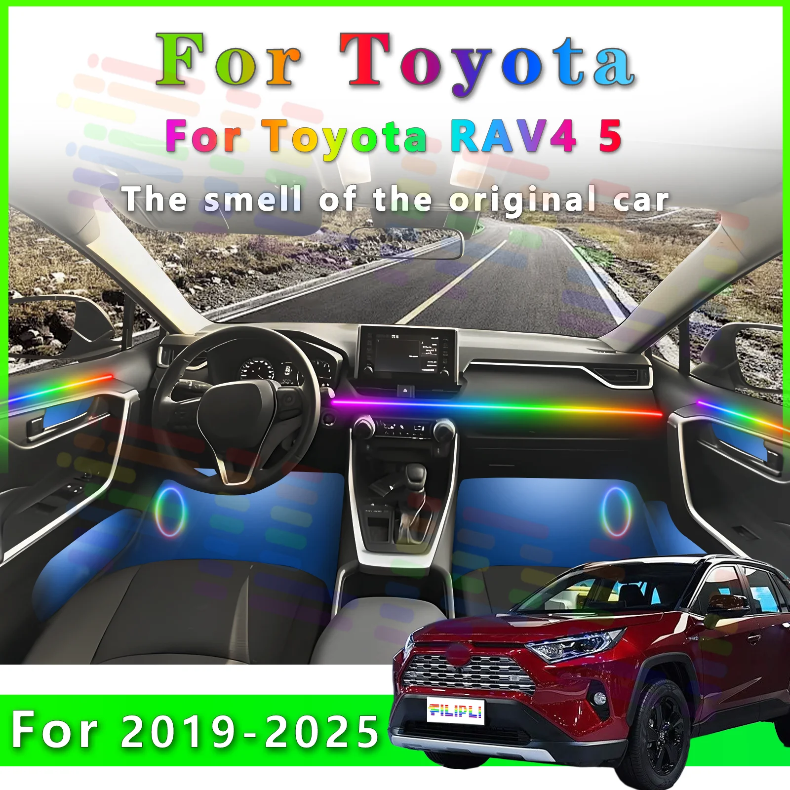 For Toyota RAV4 19-25Y High quality automotive interior LED strips with seamless concealment and Bluetooth enabled color changes