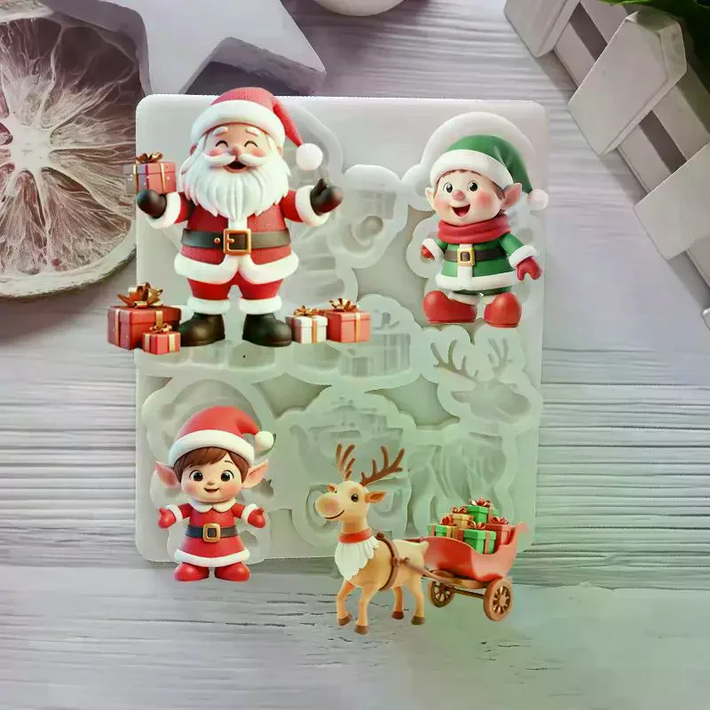 Reindeer Santa Claus Sleigh Elf Christmas Silicone Sugarcraft Mold Cupcake Baking Mould Fondant Cake Decorating Tools
