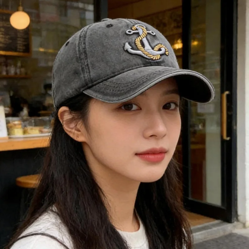 Gorra de Béisbol de Mezclilla con Ancla Bordada, Estilo Vintage, Unisex, para Viajes al Aire Libre, Protección Solar
