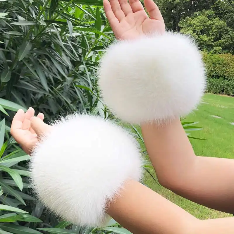 Faux Fur Cuff Warm Gloves Sleeve Covers Faux Fox Fur Wrist Fake Sleeves Arm Warmers Thicken Fur Accessories Fashion Coat Decora