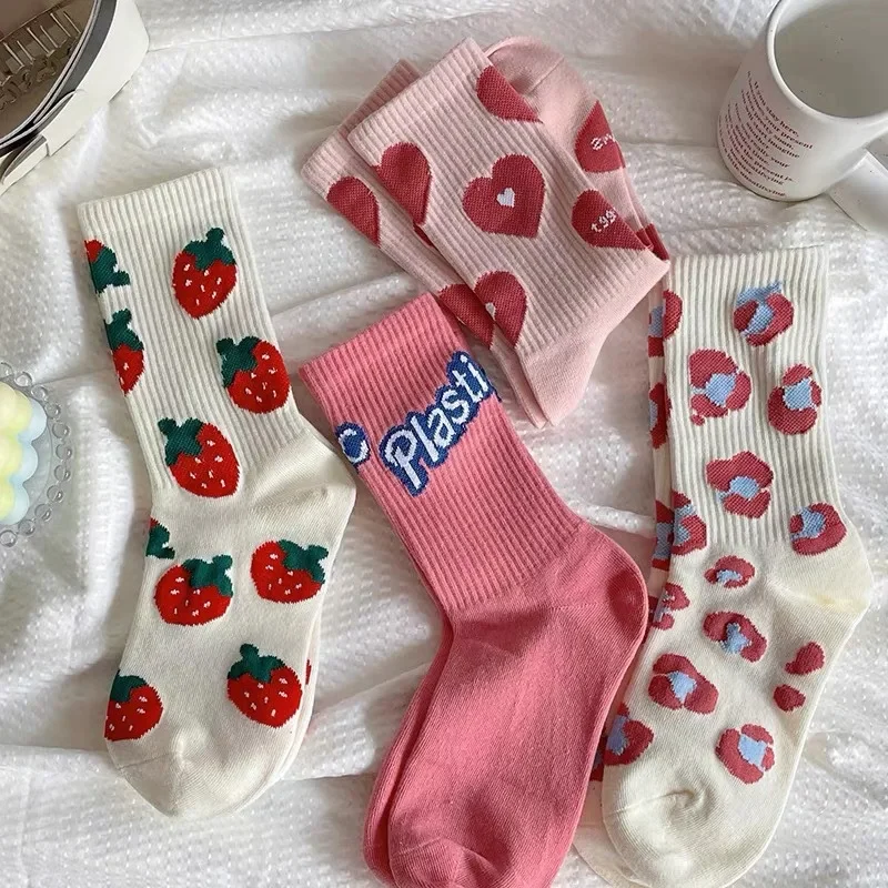 عادية منتصف العجل Socken موضة تنوعا الجوارب Ins الكورية اليابانية نمط 1 زوج المرأة Kawaii الأزهار القلب طباعة طاقم الجوارب لطيف #2