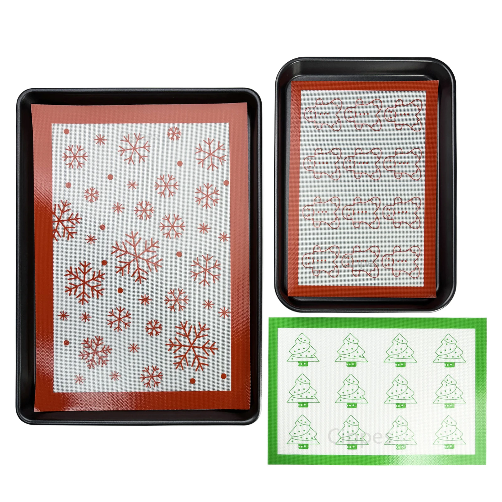 حصيرة خبز سيليكون لعيد الميلاد ، ندفة ثلج شجرة الكريسماس ، أنماط رجل خبز الزنجبيل ، قابلة لإعادة الاستخدام ، مقاومة للحرارة ، للبسكويت #3