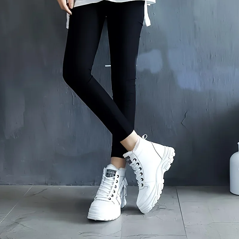 Picture 6: New 2024 Women Platform Lace Up Boots Casual Side Zipper Plush Lined Boots Comfortable Winter Ankle Boots Large Size 45