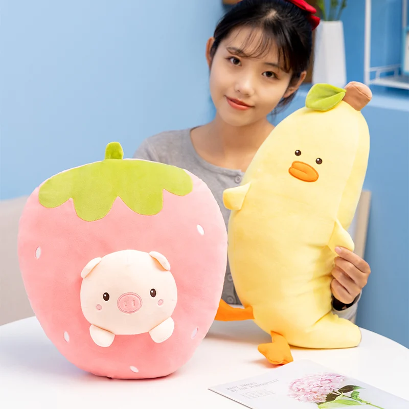 

Avocado Banana Strawberry Carrot Plush Pillow Kawaii Fruit Stuffed Cartoon Animal Bear Duck Rabbit Pig Doll Soft Sofa Cushion