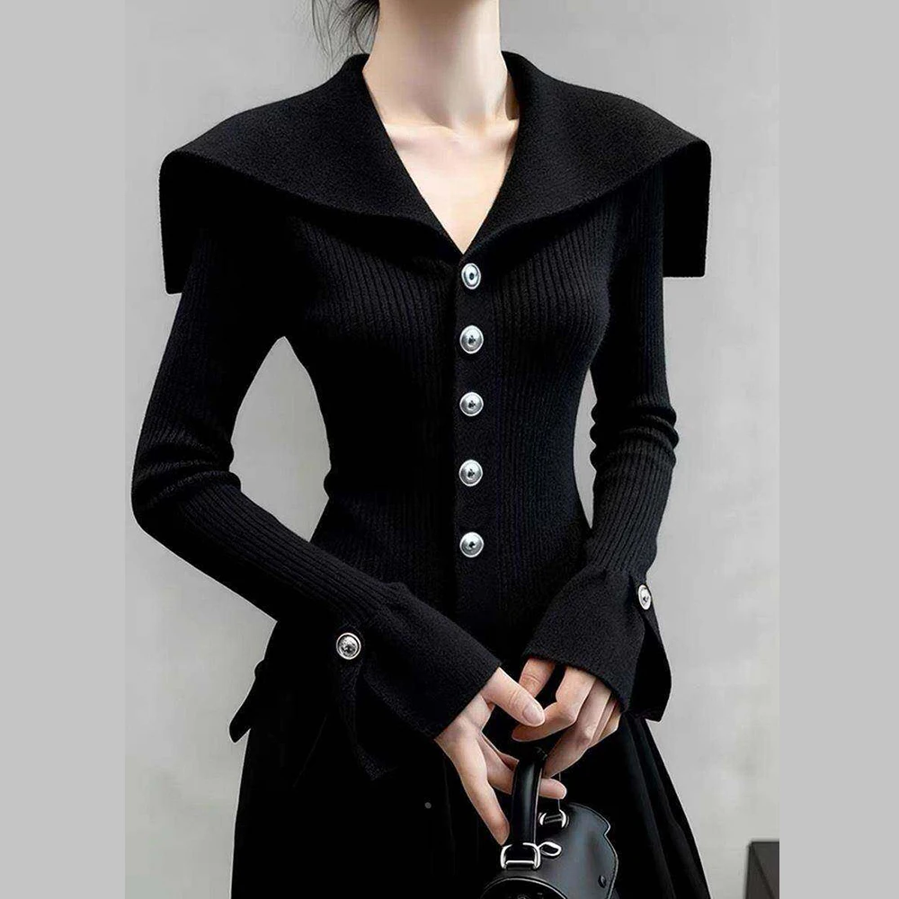 

2026 autumn and winter new French high-end unique large lapel chic design temperament foreign and thin top