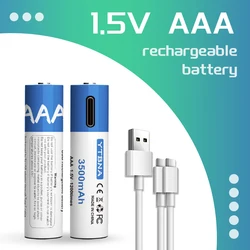 1.5V AAA 3500 mAh USB akumulator litowo-jonowy do zdalnego sterowania bezprzewodowa zabawka mysz + typ _ C ładowarka kablowa o dużej pojemności