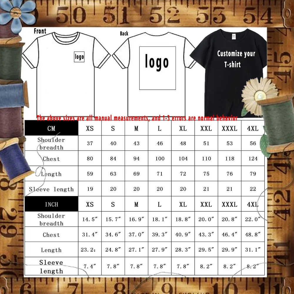 Custom Tshirt Front Back Print Professional Your Own Logo Text Photo Male Personalized Premium Gifts T-shirt Asian Size XS-4XL