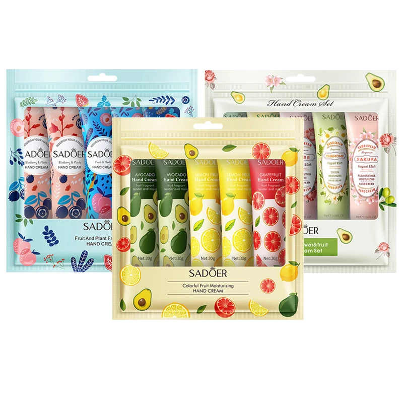 5Pcs/set Fruit Plant Fragrance Hand Cream Sets Moisturizing Repair Anti Dry Hand Lotion Sets Hands Skin Care Products