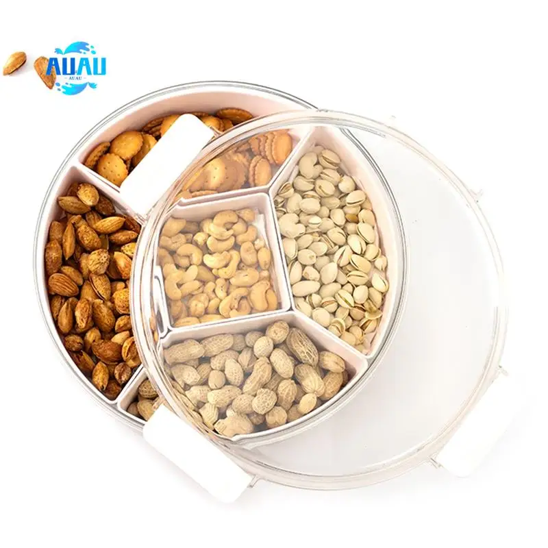 

AUAU-Multigrid Candy Tray With Lid Divided-Grid Dried Fruit Storage Box Candy Table Snacks Melon Seeds Fruit Plate 30.5 X 9.8Cm